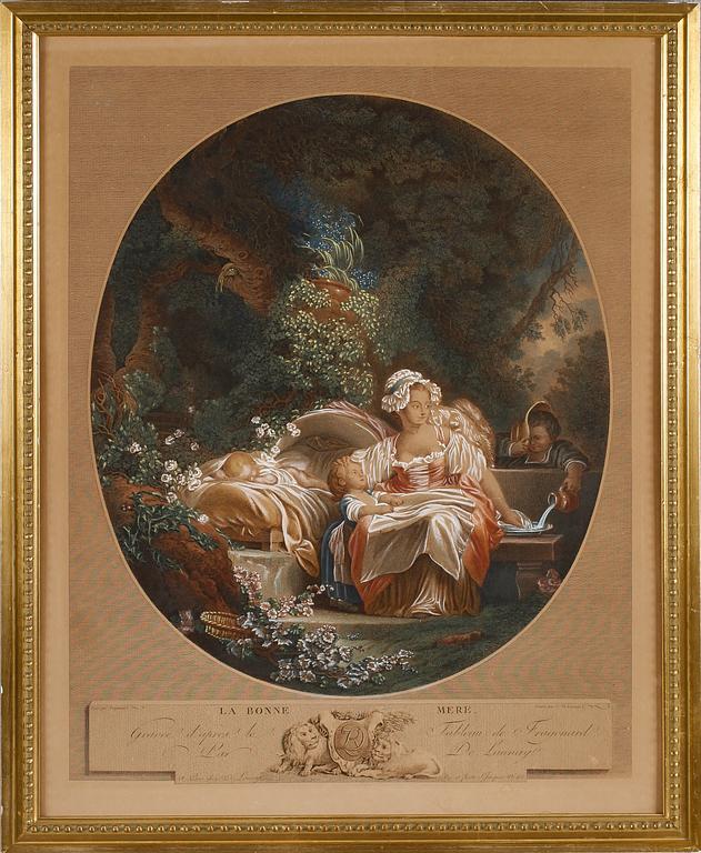 GRAVYRER, 2 st, efter Fragonard, 1800-tal.