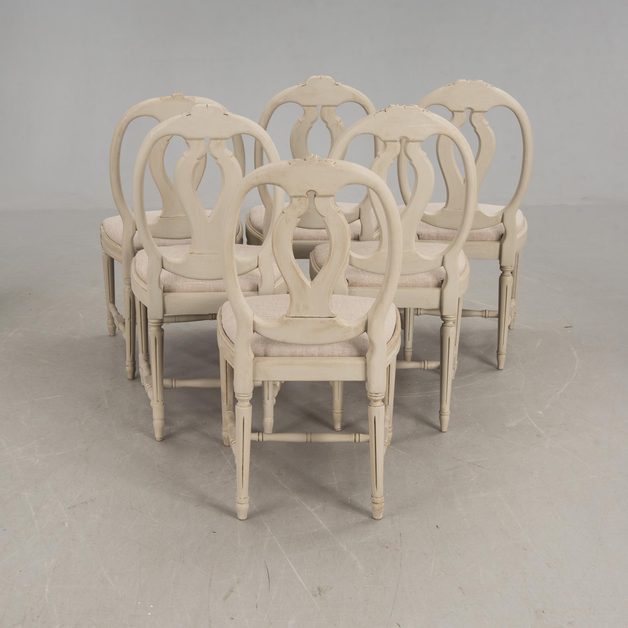 MATSALSMÖBLEMANG, 6+2 delar, gustaviansk stil, 1900-talets andra hälft.