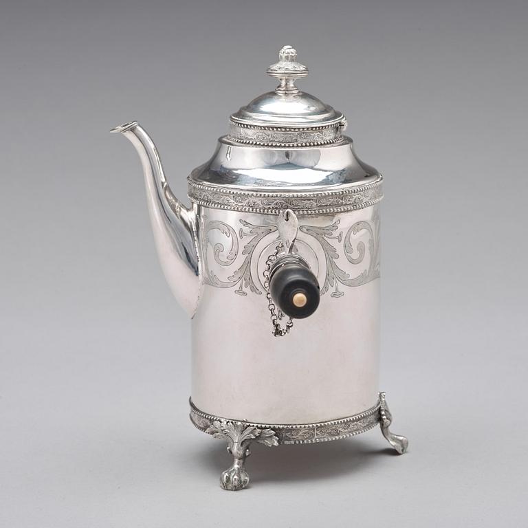 A Swedish late 18th century silver coffee-pot, mark of J. Henrik Frodell, Stockholm 1797.