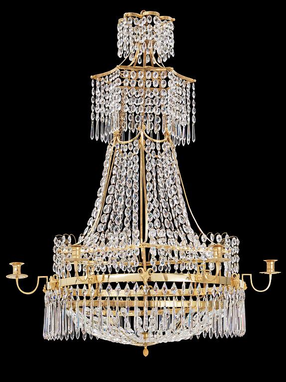 A late Gustavian circa 1800 seven-light chandelier, signed by C. H. Brolin.