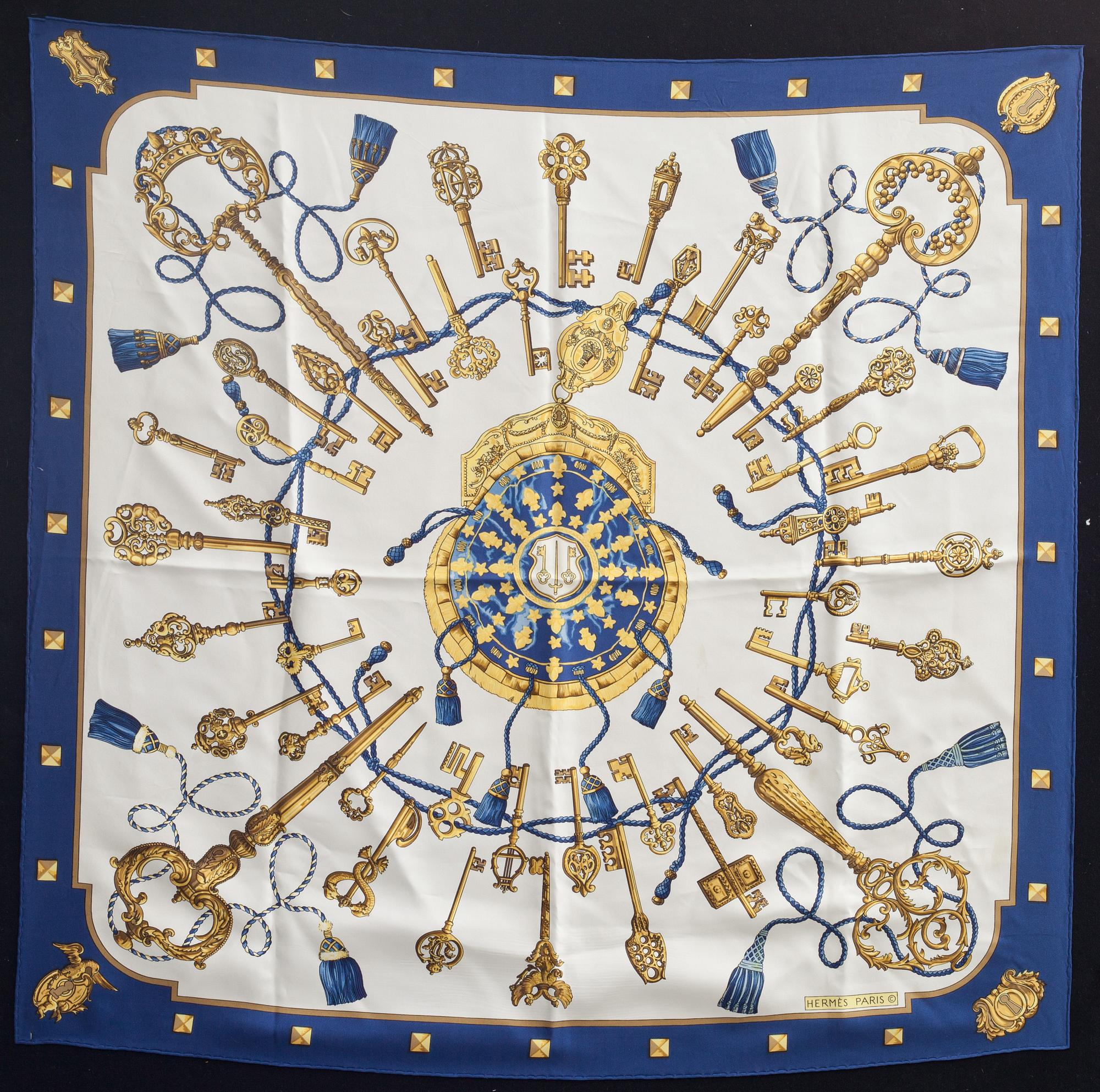 SCARF, siden, "Les Cles", Cathy Latham, Hermès, Paris. Formgiven 1965.