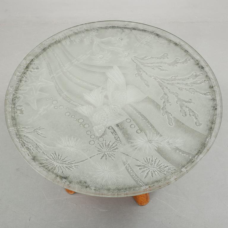 A Swedish Modern blasted glass top sofa table, Glössner & Co, Stockholm 1946.