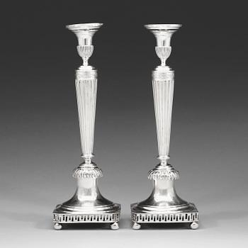 A pair of Swedish early 19th century silver candelsticks, mark of Jacob Hallardt, Stockholm 1811.