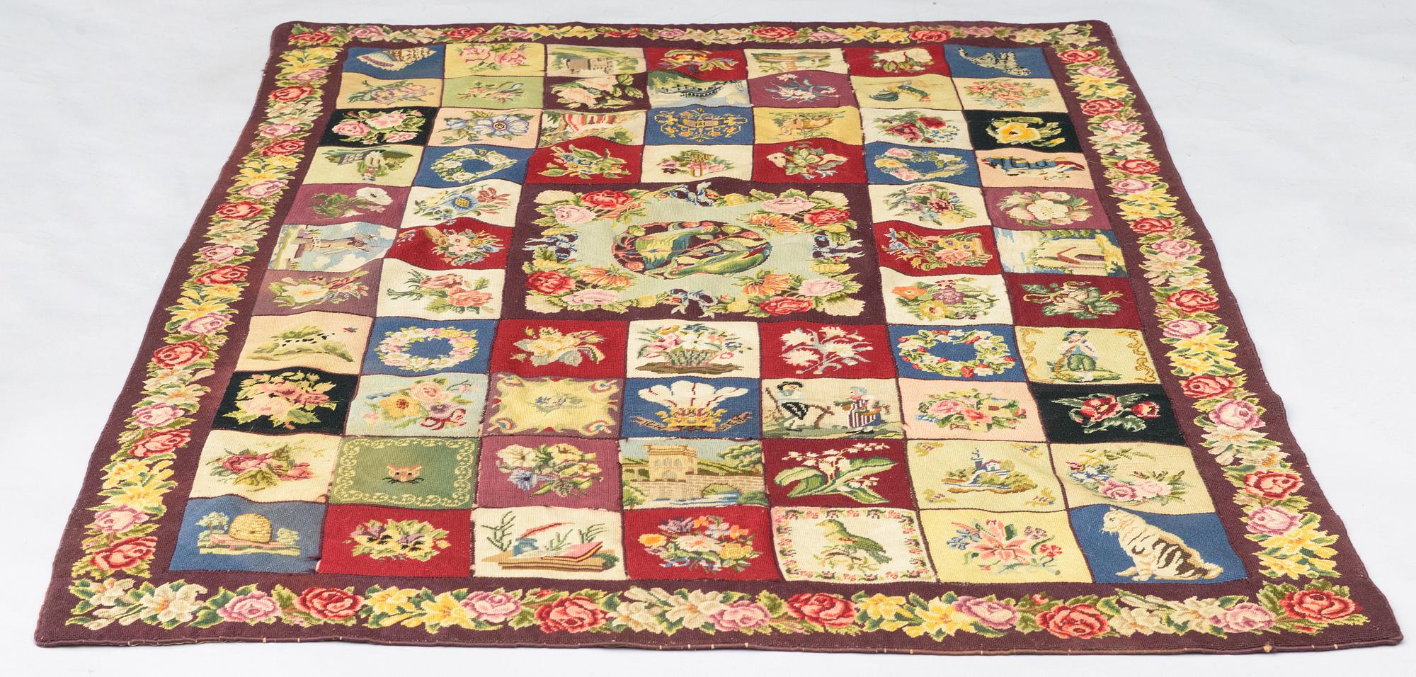 An embroided carpet, 1850-1900. Circa 195 x 130 cm.