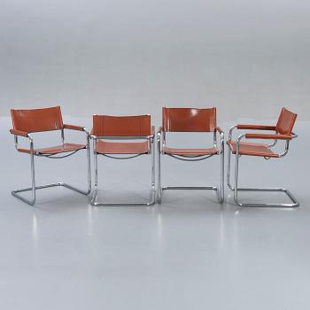 A swet of four Italien leather armchairs later part of the 20th century.
