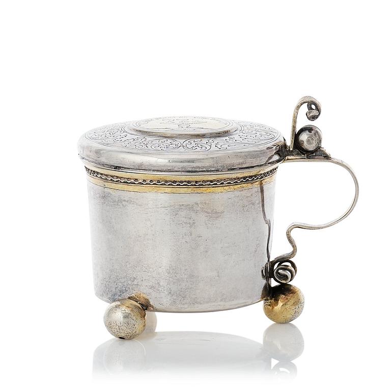 Magnus Myrman, miniatyrdryckeskanna, silver, Norrköping (verksam 1706-1730). Senbarock.