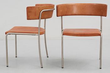 A pair of Erik Karlström steel and brown leather chairs,Stockholm ca 1965.