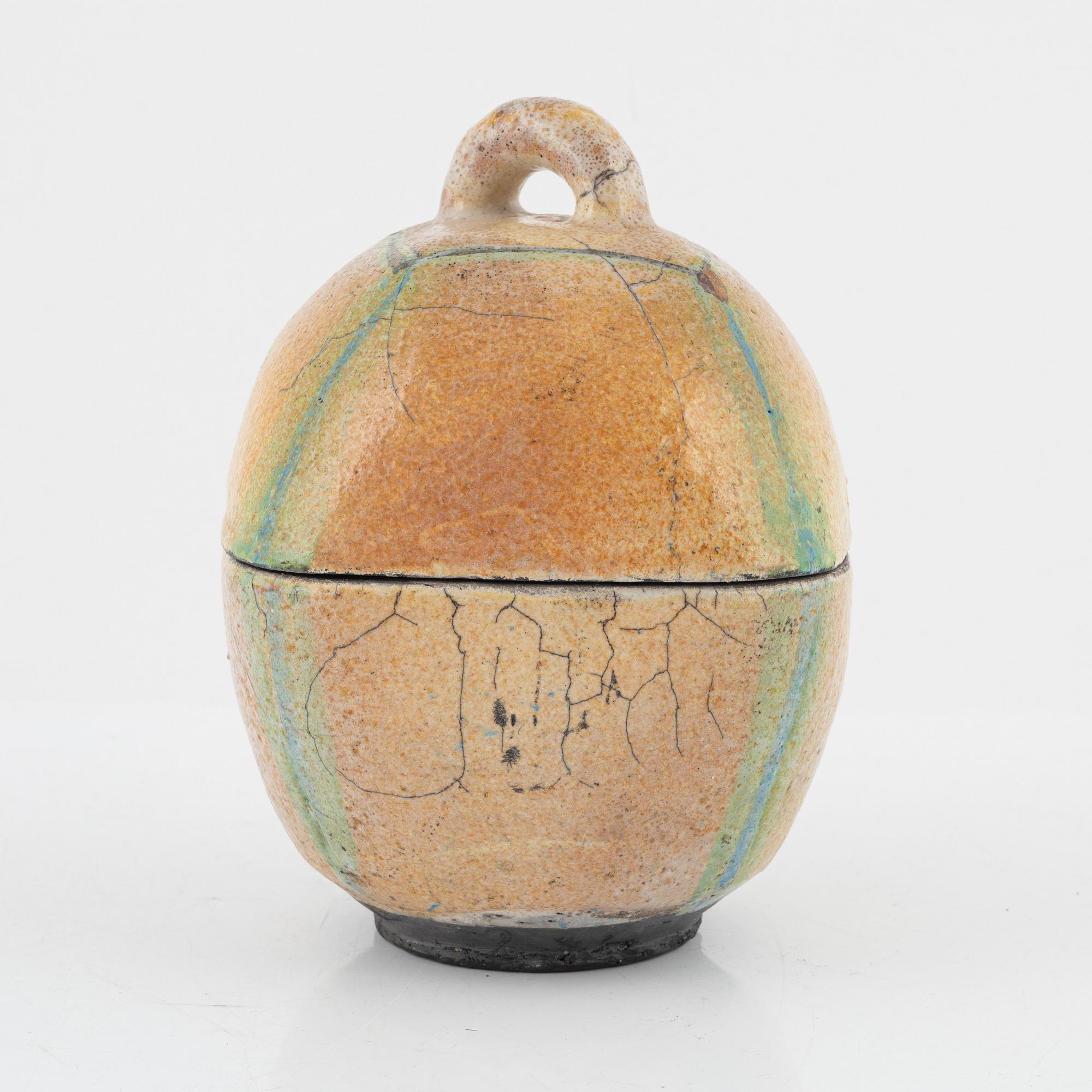 Ulf Johansson, lidded box, raku, Sweden, circa 2000.