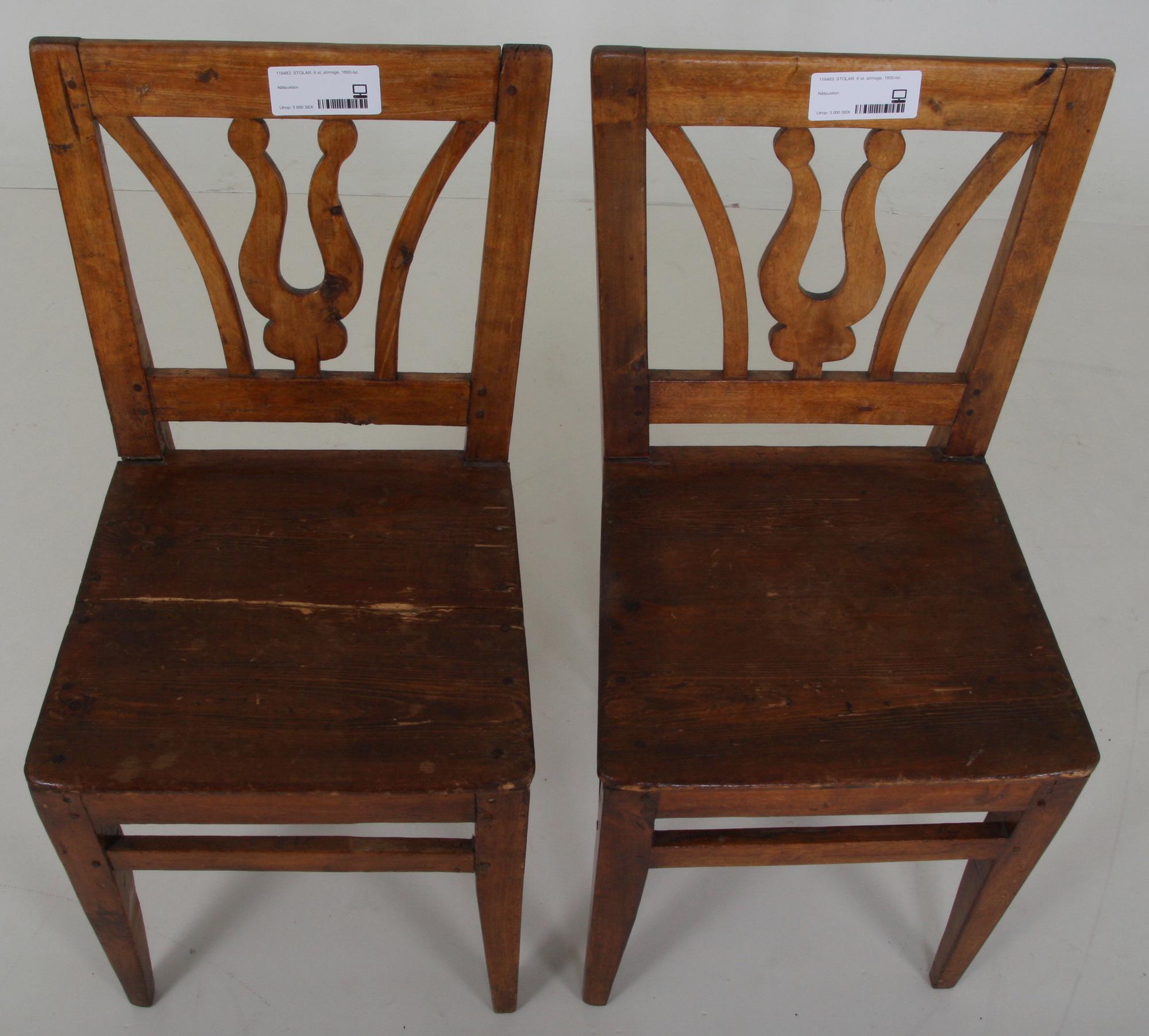STOLAR, 6 st, allmoge, 1800-tal.