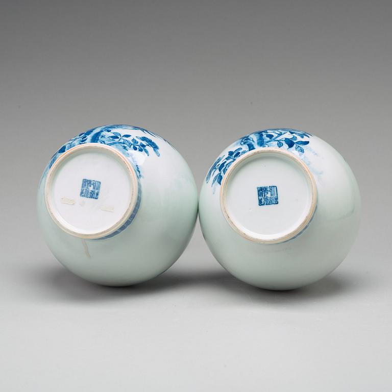 A pair of blue and white Chinese vases, Republic period.