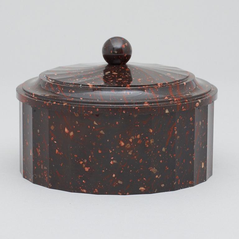 A Swedish Empire porphyry butter box.