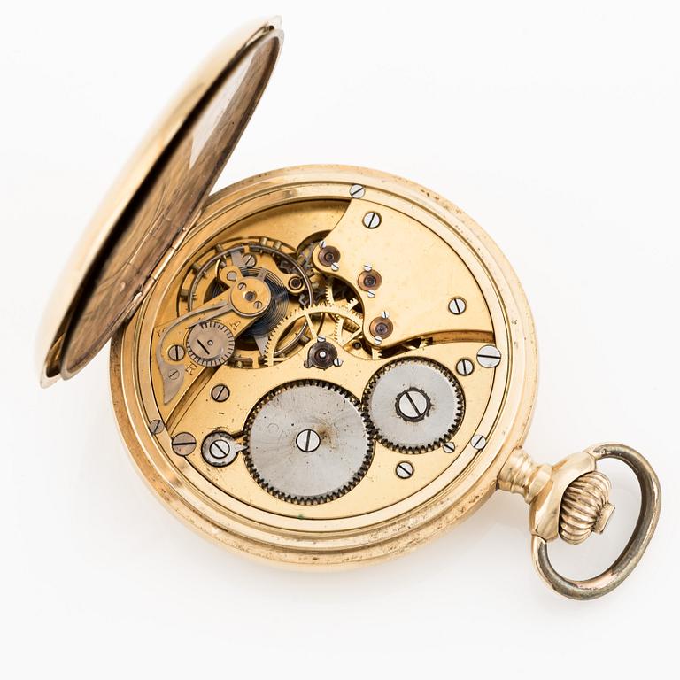 Pocket watch, 18K gold, hunter case, 51 mm.