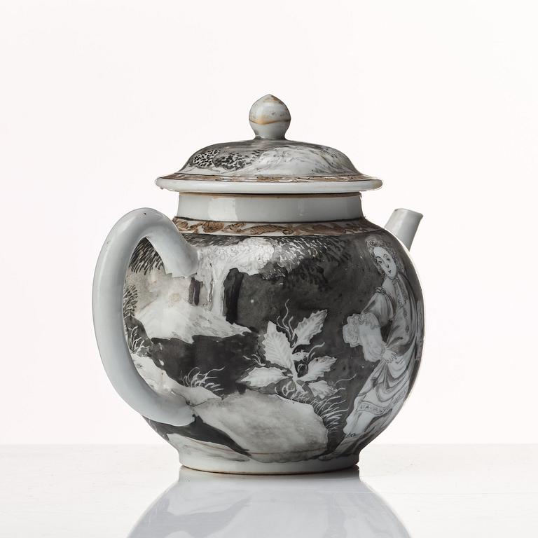 A grisaille and gold tea pot with cover, Qing dynasty, Qianlong (1736-95).