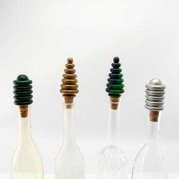 Berit Johansson, 4 carafes with 5 stoppers "Atmosphere" for Svenska Saker, Älghults glassworks.
