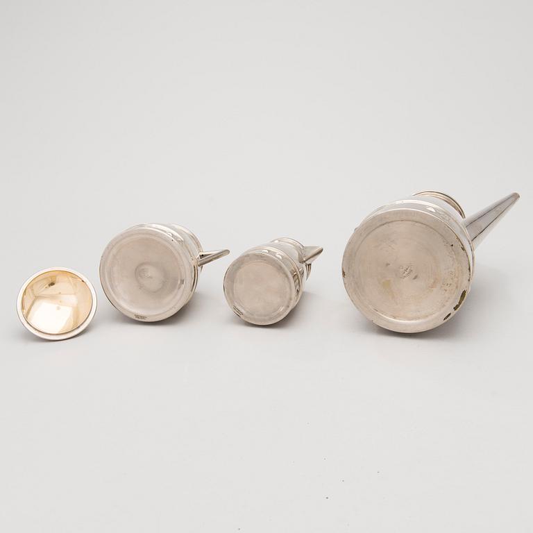 KAFFESERVIS, 3 DELAR, förnicklad mässing, Joh. Engström Eskilstuna, Sverige, tidigt 1900-tal.