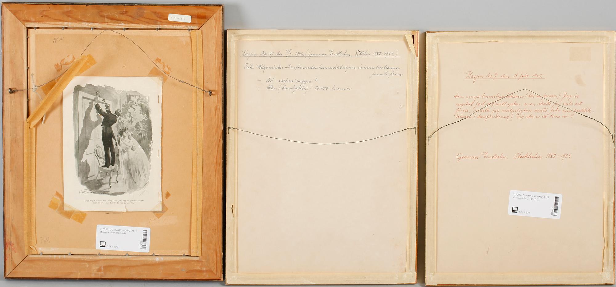 GUNNAR WIDHOLM, 3 st, akvareller, sign.