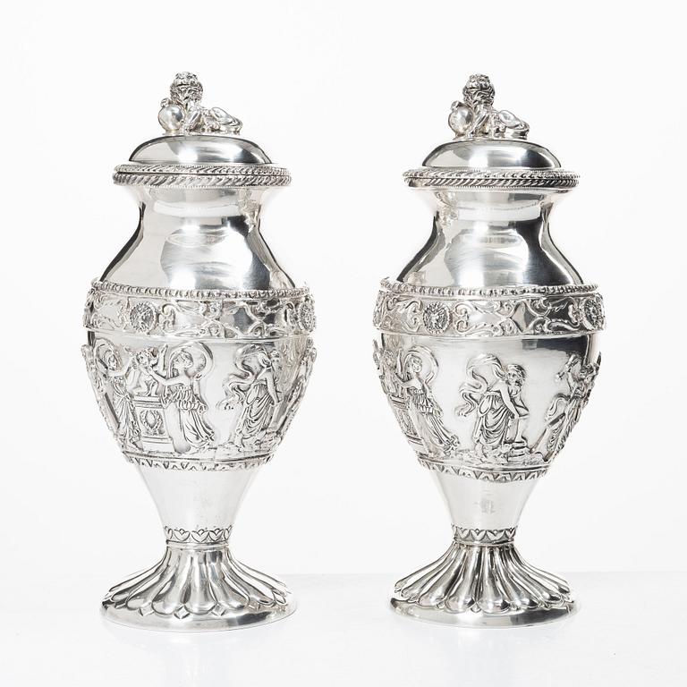 Lale Silverware & Co Ltd, a pair sterling silver lidded urns, Istanbul, Turkey 20th century.