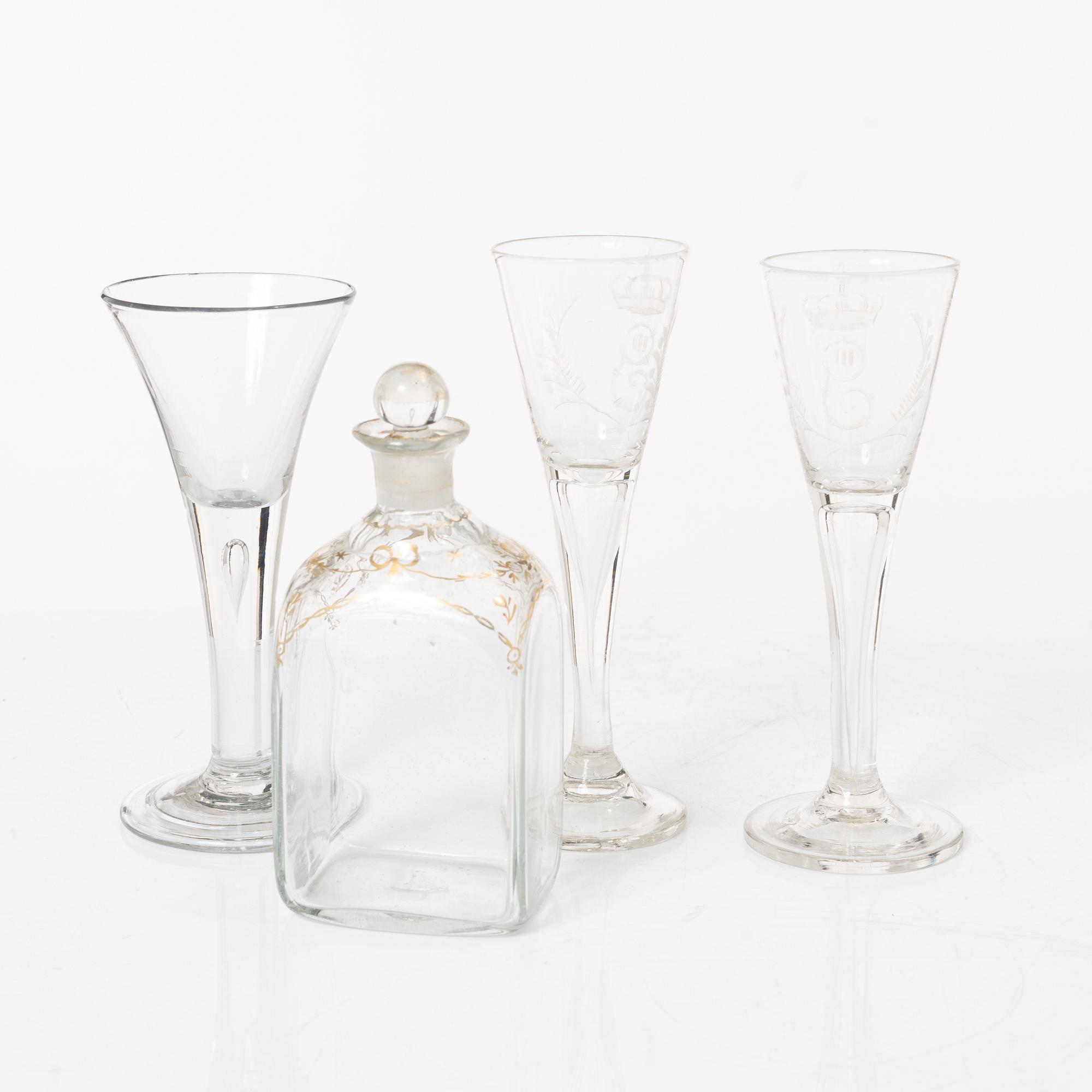 Six glass items, 18th-19th Century.