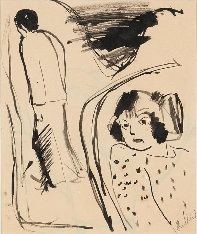 John Jon-And, tuschteckning på papper, signerad.