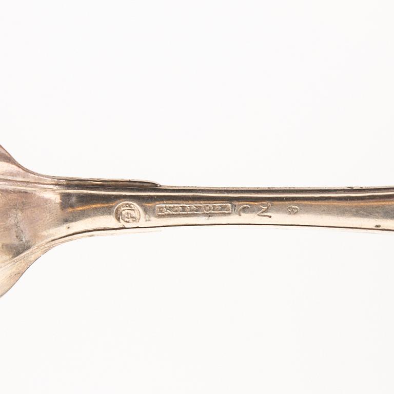 Collection of tablespoons, 28 pieces, silver, by 9 different master silversmiths, Kristianstad, 18th/19th century.