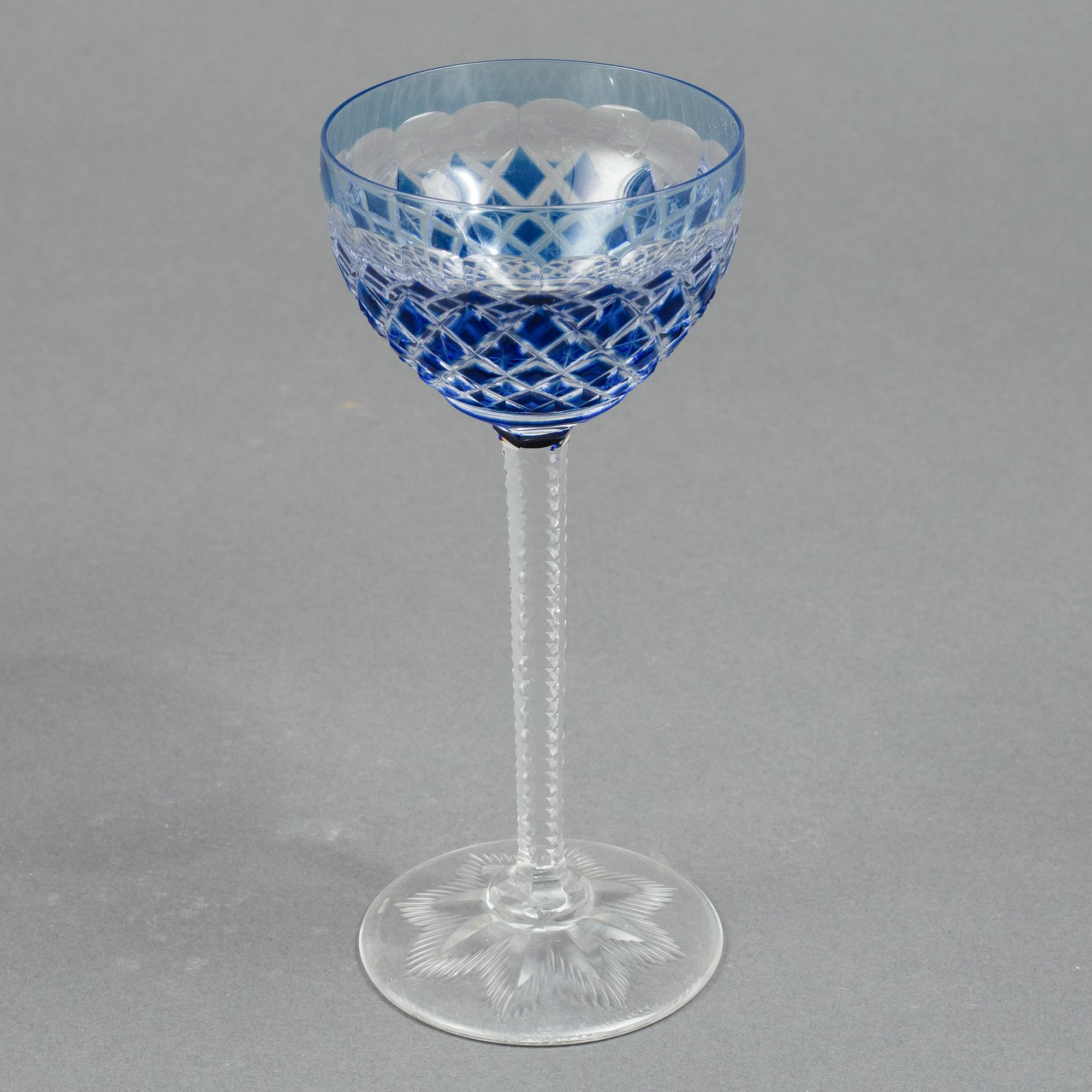Eleven wine glasses, Bohemian style, 20th Century.