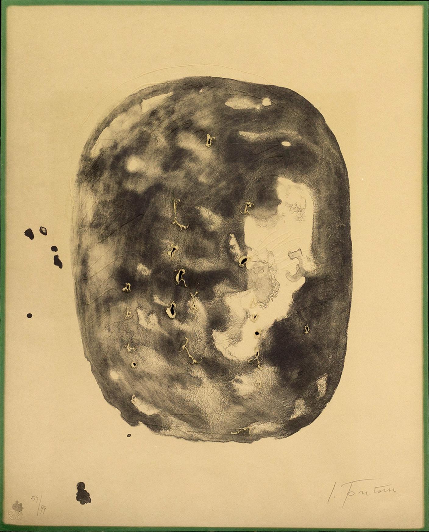 Lucio Fontana, a signed and numbered etching with relievo and perforation.