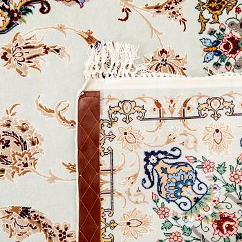 An old isfahan carpet part silk signed approx 222x148 cm.