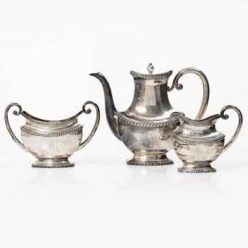 Wilhelm T Binder, kaffeservis, 3 delar, silver, Schwäbisch Gmünd, Tyskland, 1900-talets första hälft.