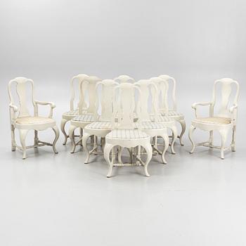 Armchairs, a pair, and chairs, 8 pieces, Rococo style, early 20th century.