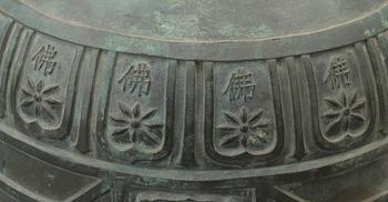 A large dated bronze Buddhist temple bell, Qing dynasty (1644-1912).