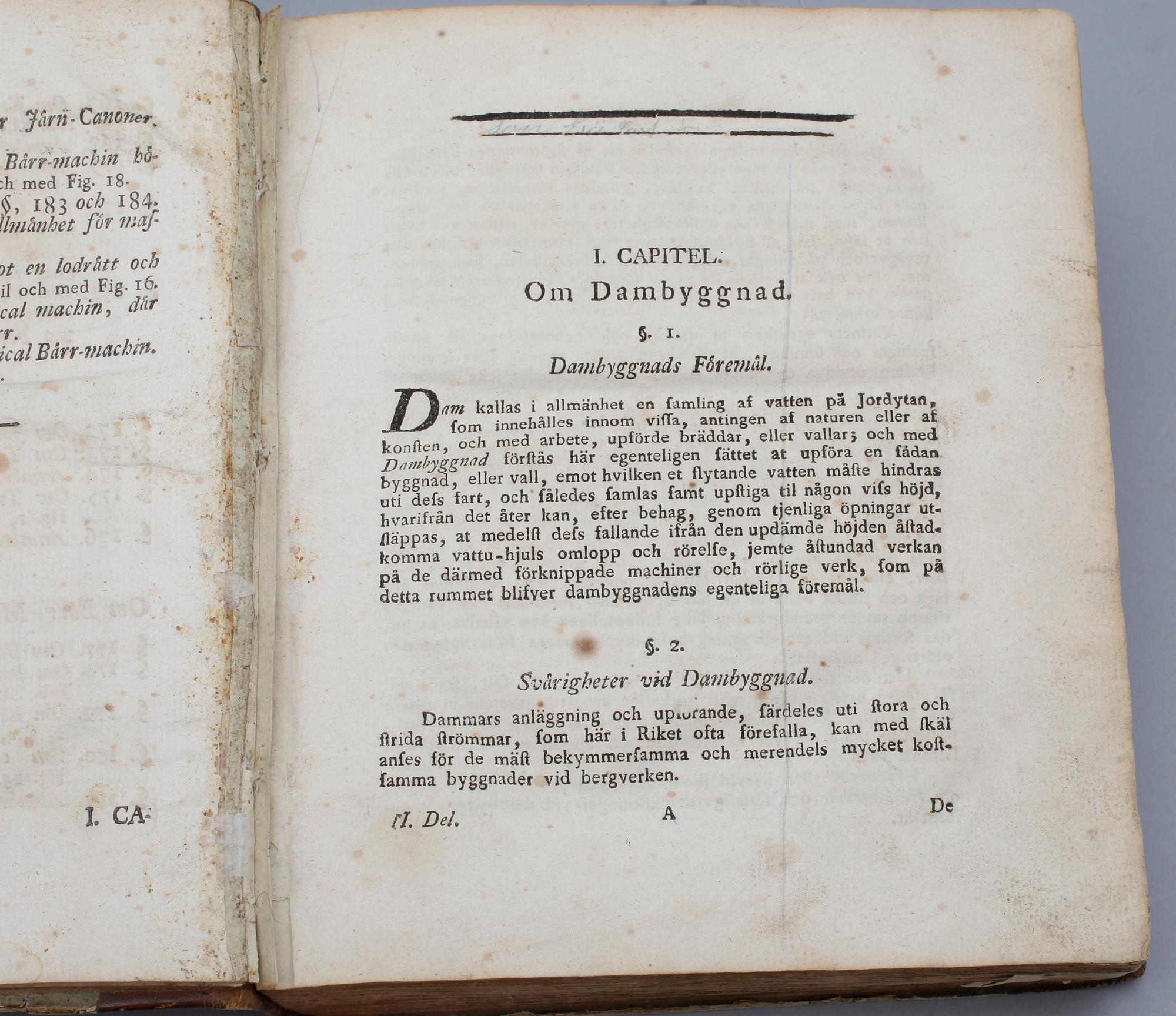 BOK, Afhandling rörande Mechaniquen" del 2, av Swen Rinman. Stockholm 1794.