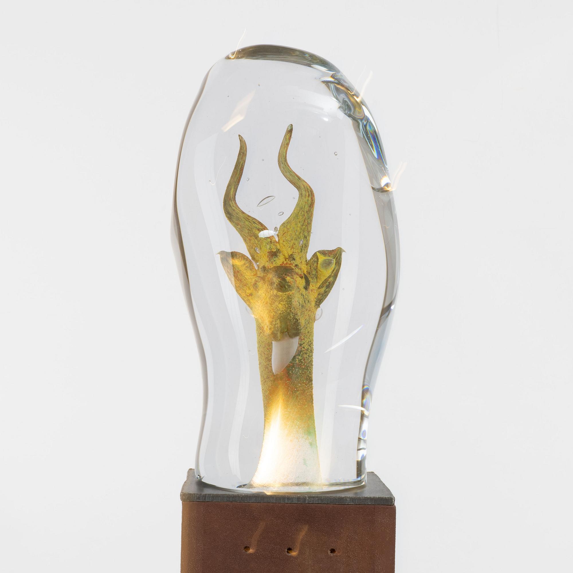 Kjell Engman, skulptur, glas, unik, på piedestal, Kosta Boda.