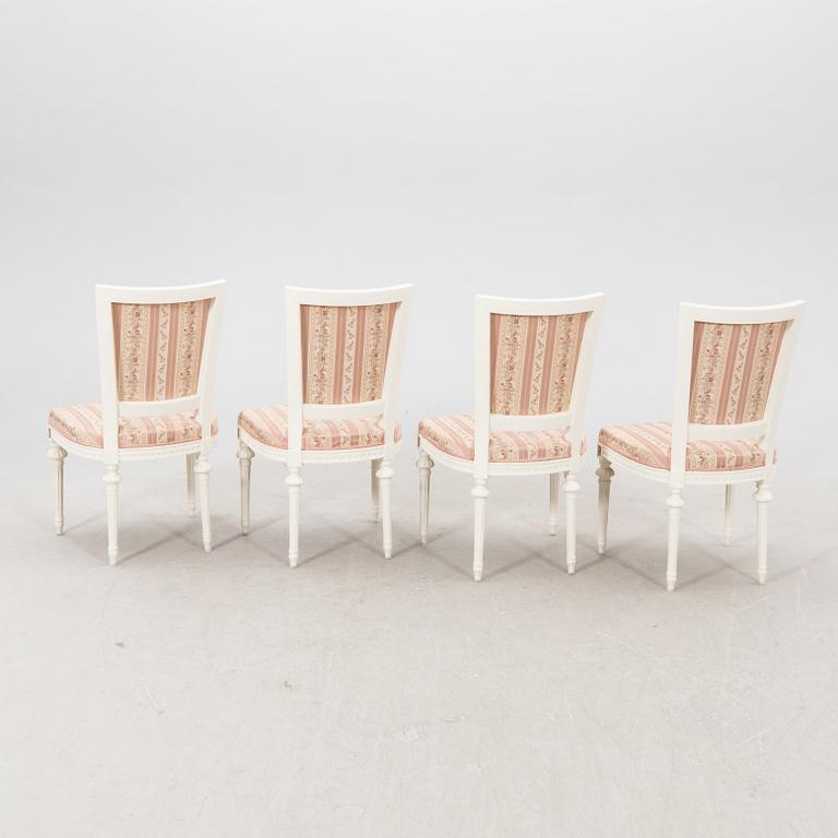 A set of four paitend Gustavian style chairs mid 1900s/second part.