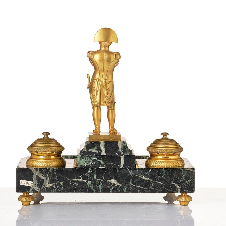 A French Empire-style gilt bronze and marble inkstand, late 19th century.