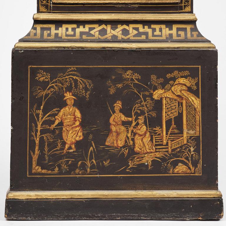 A George II japanned musical longcase clock by William Barrow (watchmaker in London 1700-36).