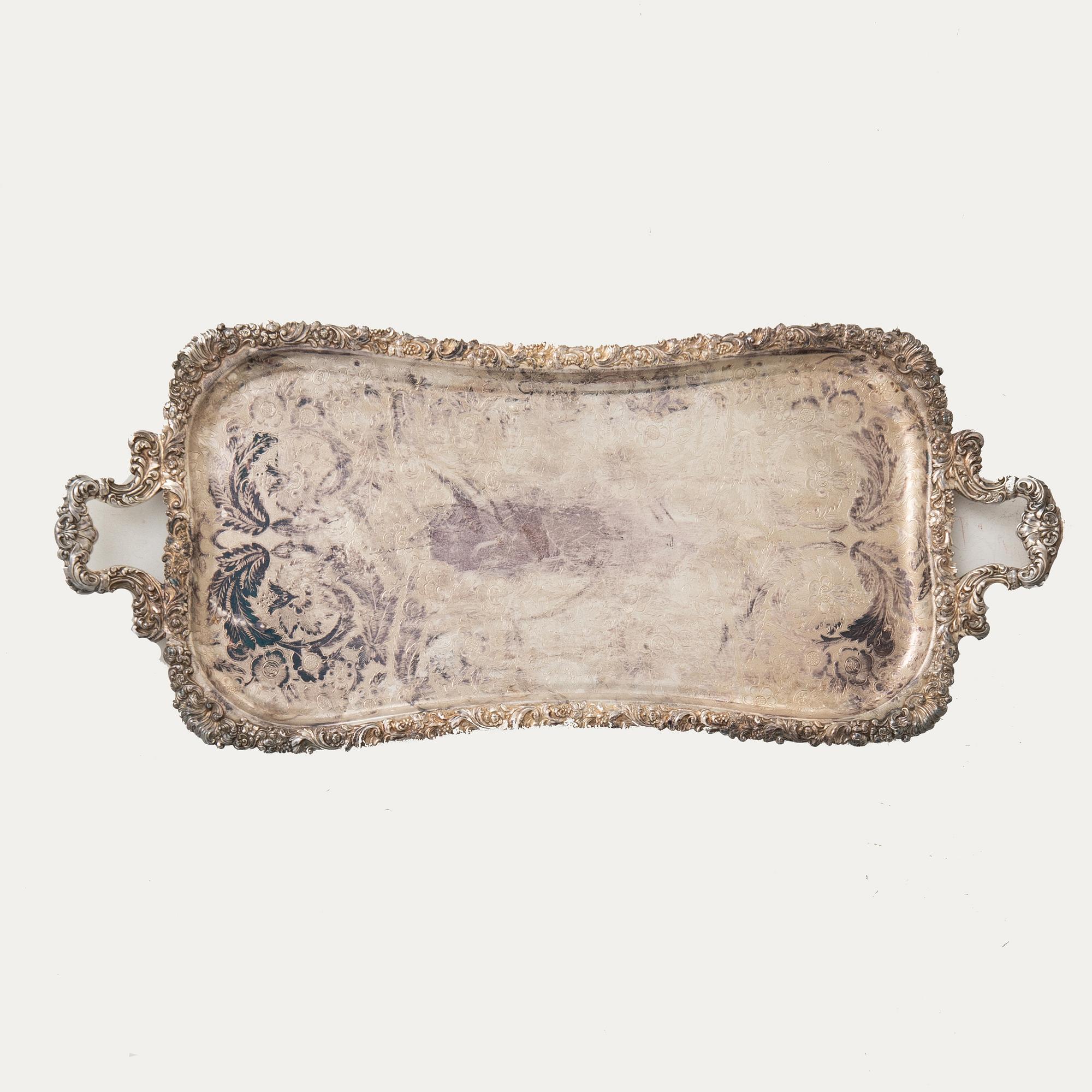 Tray in Rococo style, silver-plated, mid-20th century.