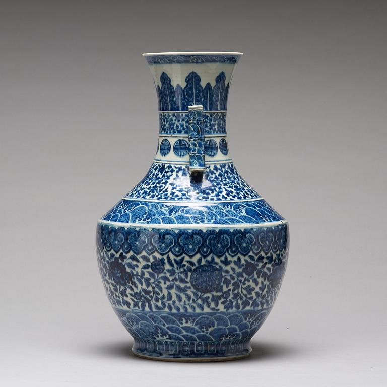 A blue and white vase, late Qing dynasty with Qianlong mark.