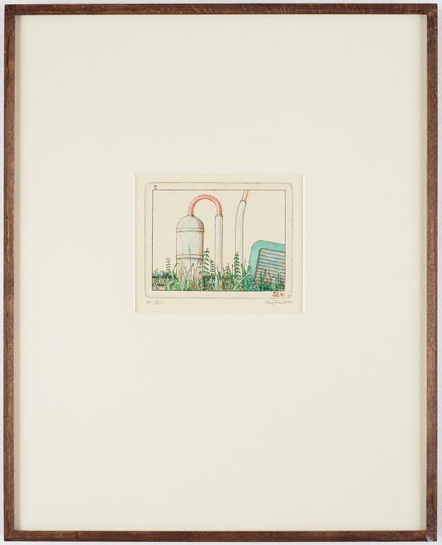 Sten Eklund, drypoint etching with watercolour, 1971, signed PT III/V.