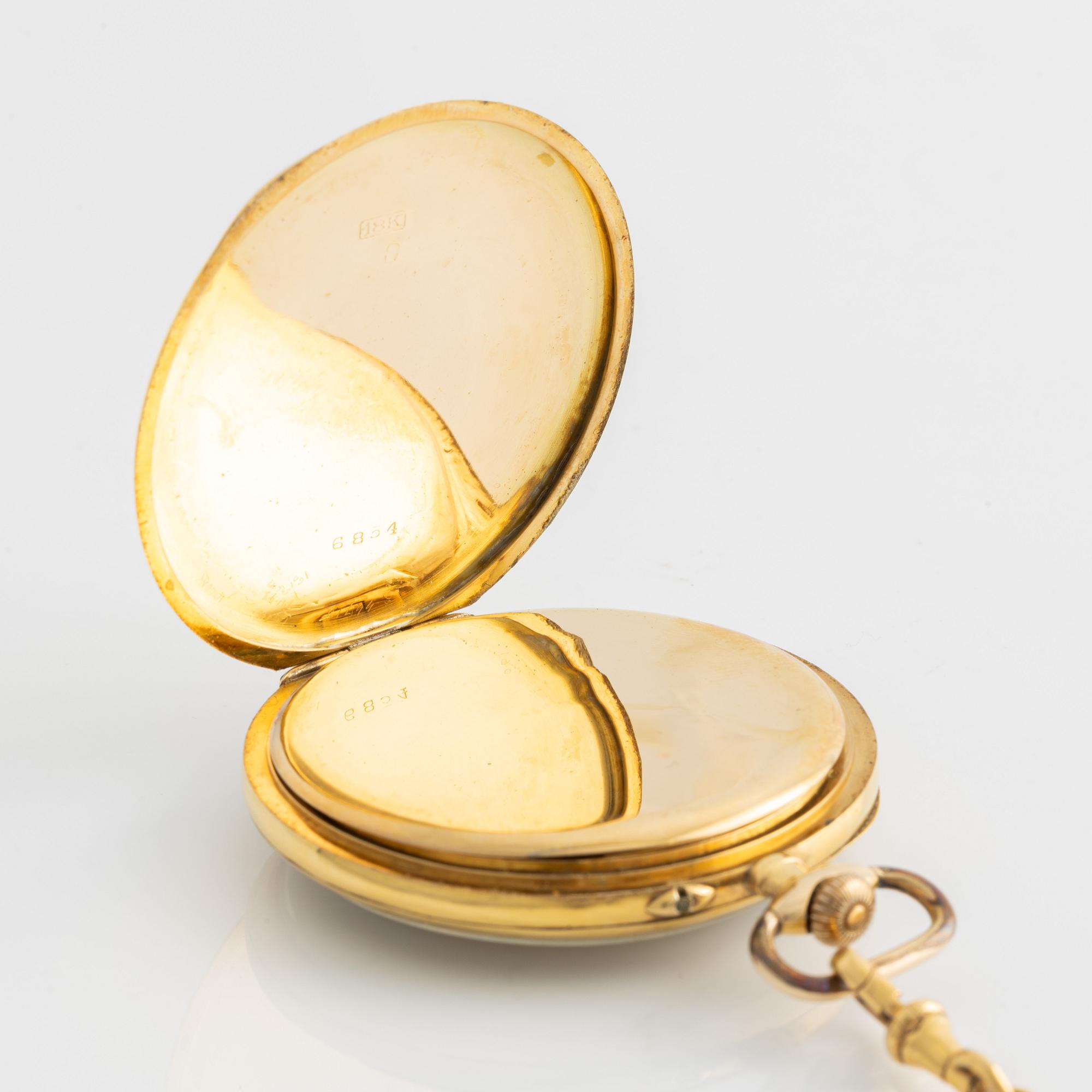 Fickur, 18K guld med Chatelaine, 49,5 mm.