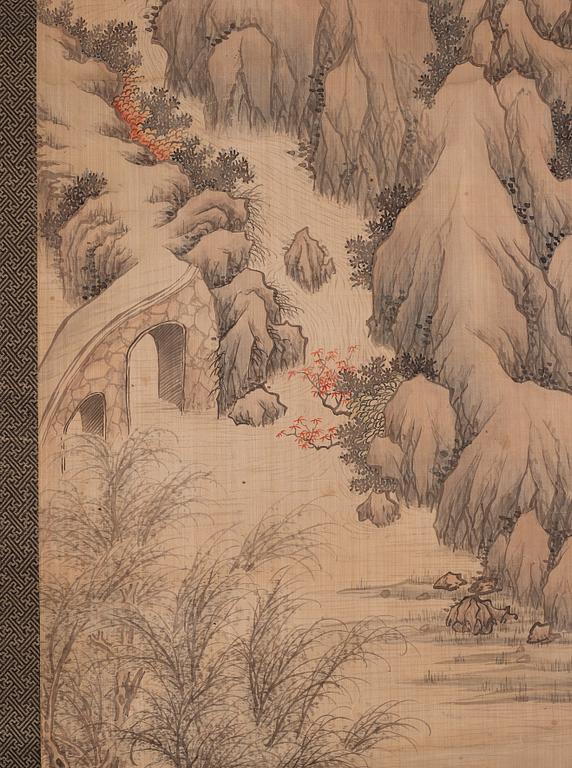 A Chinese scroll painting, unknown artist, watercolour and ink on silk, Qing dynasty, 19th Century.