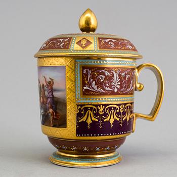 An early 19th century empire cup with saucer and cover with Wien mark.