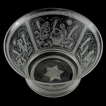 EDWARD HALD, skål, glas, Orrefors, signerad och daterad 1926.