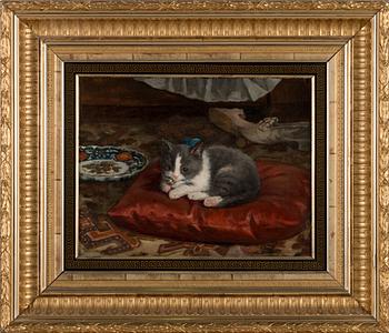 Adolf von Becker, The cat on the pillow.