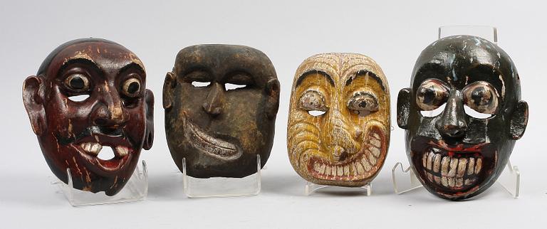 PARTI MASKER, 8 st, trä, Sri Lanka. 1960-tal.