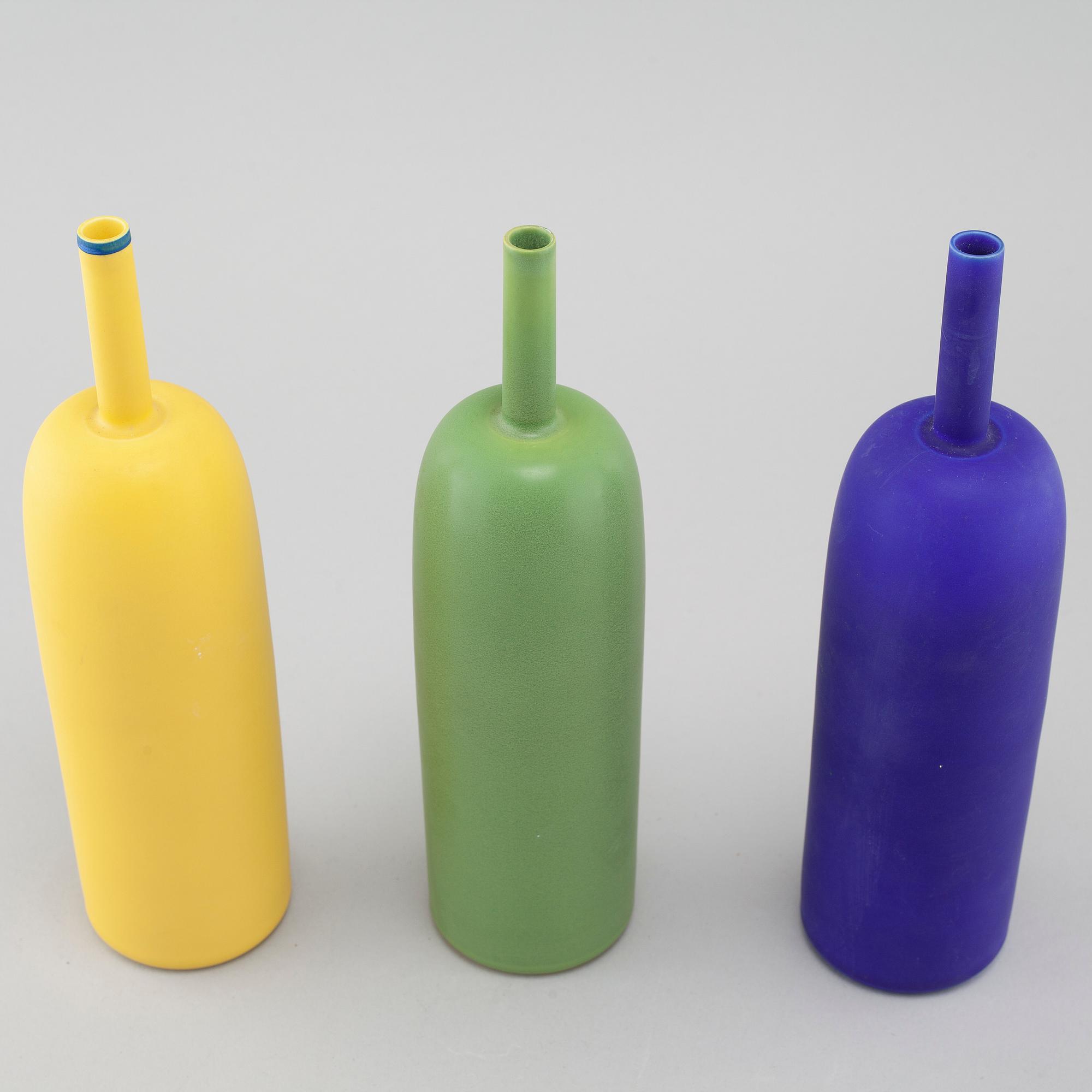 INGER PERSSON, three porcelain vases for Rörstrand, model "Pro Arte", two test models, not signed, and one signed, 1990s.