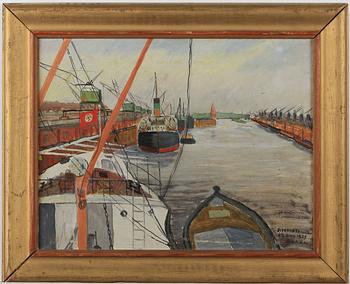 OKÄND KONSTNÄR, olja på papp, sign Schèn, dat -39 2 Aug Bremen.