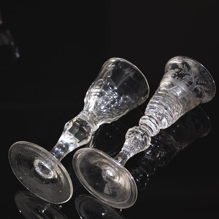 ALEGLAS, sex stycken olika. England, 1700-tal.