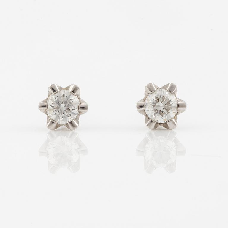 Earrings, a pair, 18K white gold with small brilliant-cut diamonds.