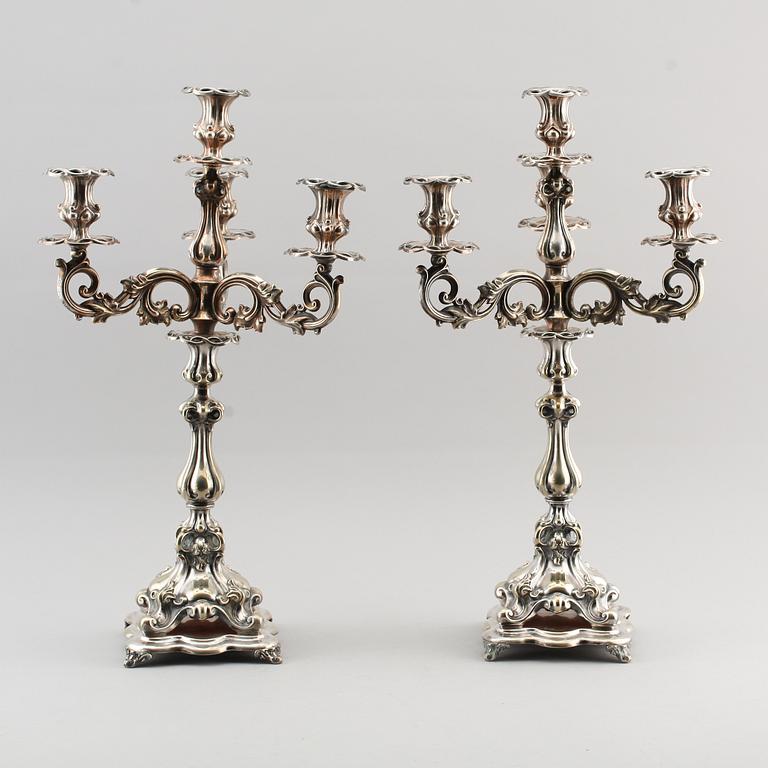 KANDELABRAR, 1 par, nysilver, AG Dufva, Stockholm, sent 1800-/tidigt 1900-tal.