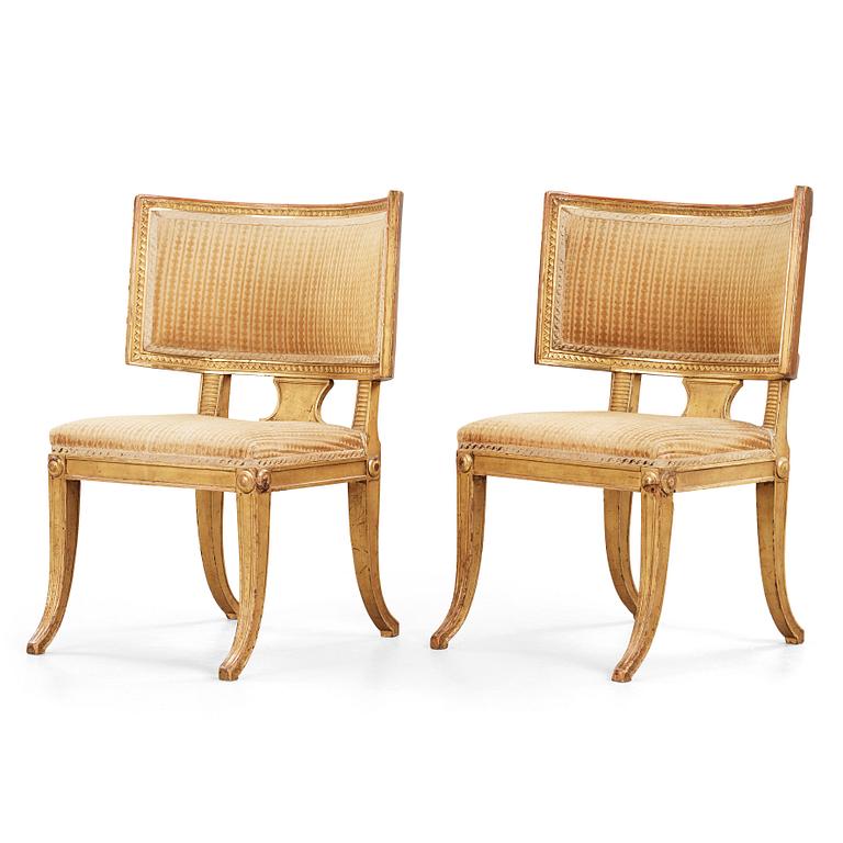 A pair of Swedish late Gustavian 1790's klismos chairs.